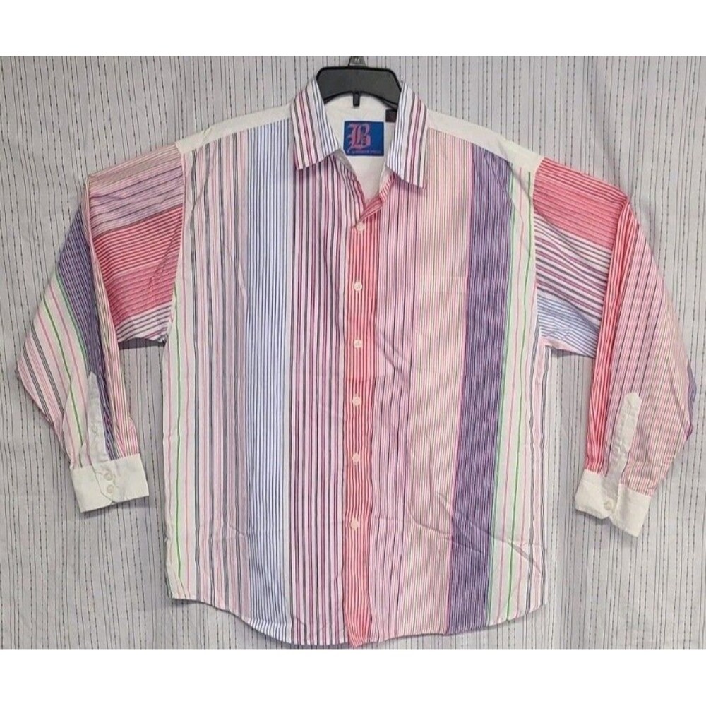 B by Brooklyn Express Multicolor Striped CottonBlend LS Casual Shirt Lrg Clubbin